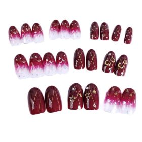 Wine Red False Fingernails Artificial False Nails Tips Wedding Nail Art Decoration; Moon and Star Fake Nails