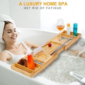 Bathtub Caddy Tray Crafted Bamboo Bath Tray Table Extendable Reading Rack Tablet Phone Holder