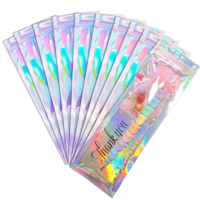 Resealable Foil Pouch Bag [100 PCS ] Great for Party Favor Food Storage (Holographic Color, 2.7 x 8.6 Inch)