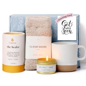 Comforting Care Package for Women Organic Self Care Get Well Soon Gift Basket with Fluffy Socks Lemon Ginger Tea Set Sea Salt Scented Candle Ideal Pos