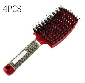 Hairbrush Anti Klit Brushy Haarborstel Women Detangler Hair Brush Bristle Nylon Scalp Massage  Teaser Hair Brush Comb (Option: Red-Brush-4pcs)