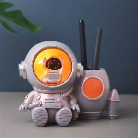 Astronaut Sculpture Pen Holder Pencil Holder Pen Organizer Cosmetic Brush Holder Decorative Pen Box Pen Pot Makeup Brush Pot With Light. (White/Orange (Color: Orange)