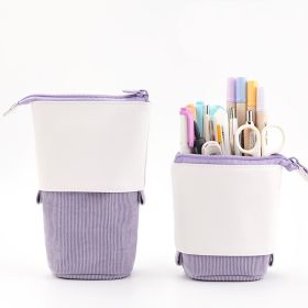 Pencil Telescopic Holder Stationery Case (Color: Corduroy - White And Purple)