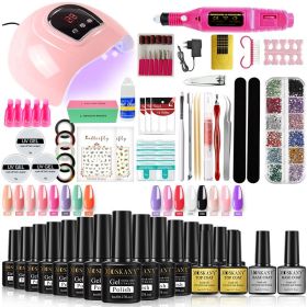 MOSKANY Professional Nail Set Nail Gel Kit With 120W/54W UV Nail Lamp And Nail Drill For All Drying Gel Nail Polish Manicure Set (Color: YH43-2)