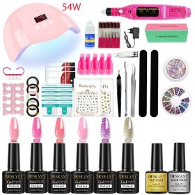 Nail Gel Kit Professional Nail Set With 120W/54W UV Nail Lamp And Nail Drill For All Drying Gel Nail Polish Manicure Set (Color: YH42-5)