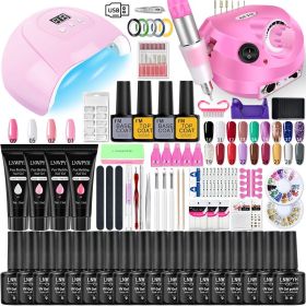 LNWPYH Nail Set UV LED Lamp Dryer With 18/12 pcs Nail Gel Polish Kit Soak Off Manicure Tools Set electric Nail drill Nail Tools (Color: S055-X4-(10-27))