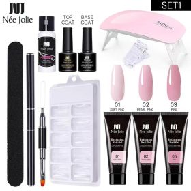 Nail Gel Set 6W LED Lamp Full Manicure Set Quick Extension Nail Kit Gel Building Polygels Set For Nails Tool Kit Nail Art Kit (Color: eleven piece set 1)