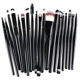 20Pcs Makeup Brushes Set Professional Plastic Handle Soft Synthetic Hair Powder Foundation Eyeshadow Make Up Brushes Cosmetics (Handle Color: Black)