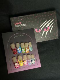 Love Scratch Long Square 4D Cartoon French Tips Square Press-on Nail (size: S)