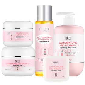 AILKE Whitening Skin Care Range, With Vitamin C, Glutathione, Reduce Dark Spots, Smooth Soft Skin, Improve Dull Skin (Color: 5 in 1 set)