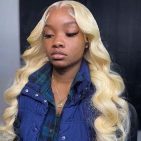 Blonde Wig 613 Lace Front Wigs 13x6 Hd Lace Honey Blonde Body Wave Lace Front Human Hair Wigs Brazilian 13x4 Lace Frontal Wig (Stretched Length, Density: 34inches, 180%, Color: 13x4 Frontal Wig)