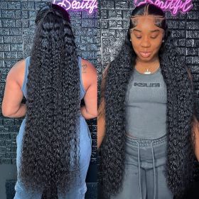 13x6 Deep Wave HD Lace Frontal Wig Human Hair Wave Water Human Hair wigs Curly 13x4 360 Lace Frontal Wigs For Black Women (Stretched Length, Density: 20inches, 150%, Color: 360 HD Lace Wig)