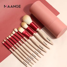 MAANGE 10 PCs Makeup Brush Set Eyebrow Brush Foundation Brush Multifunctional Beauty Tools Makeup Sets Cosmetics Full Set Brush (Handle Color: Skin and Bag)