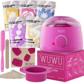 WUWUVISTA Waxing Kit 19 items, Hair Removal Hard Wax Kit with Wax Machine&Wax Beans for Face/Brazilian/Full Body/Bikini/Sensitive Skin (Color: Pinkish purple)