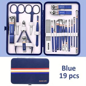 Premium Manicure Set - Stainless Steel Toe & Finger Nail Clippers, Files & Cutters - Perfect for Men & Women! (Color: Blue 19 In 1)