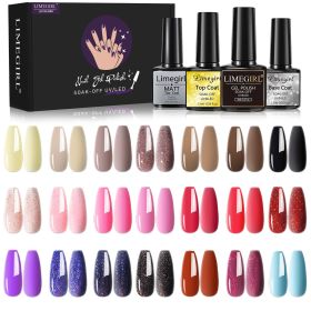 Limegirl Gel Nail Polish Kit Pink Glitter Pop Summer 40/24 Colors Semi-Permanent UV Led Gel Varnish Soak Nails (Color: ZH247-3)